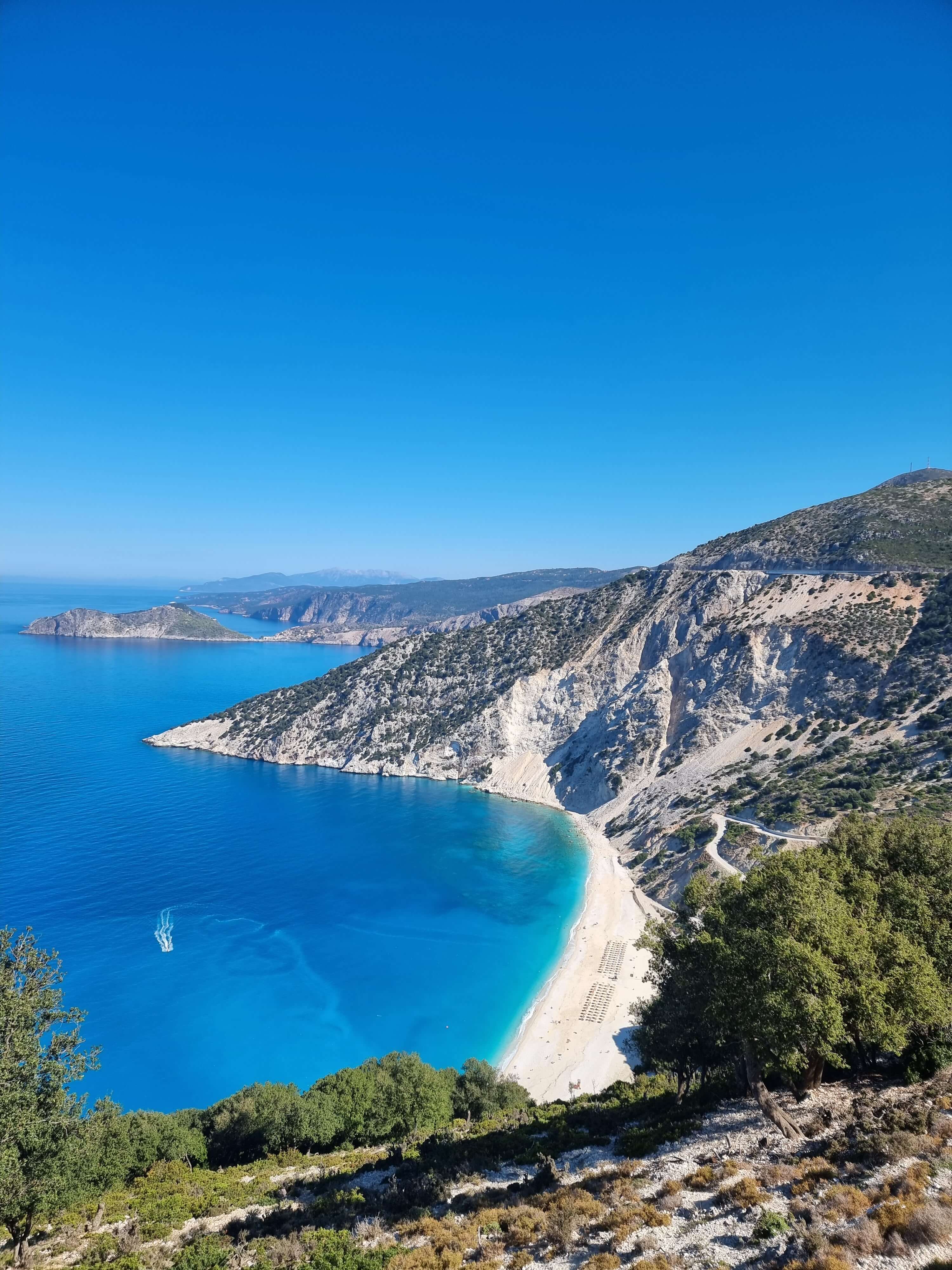 best beaches in Kefalonia - Mrytos beach from above