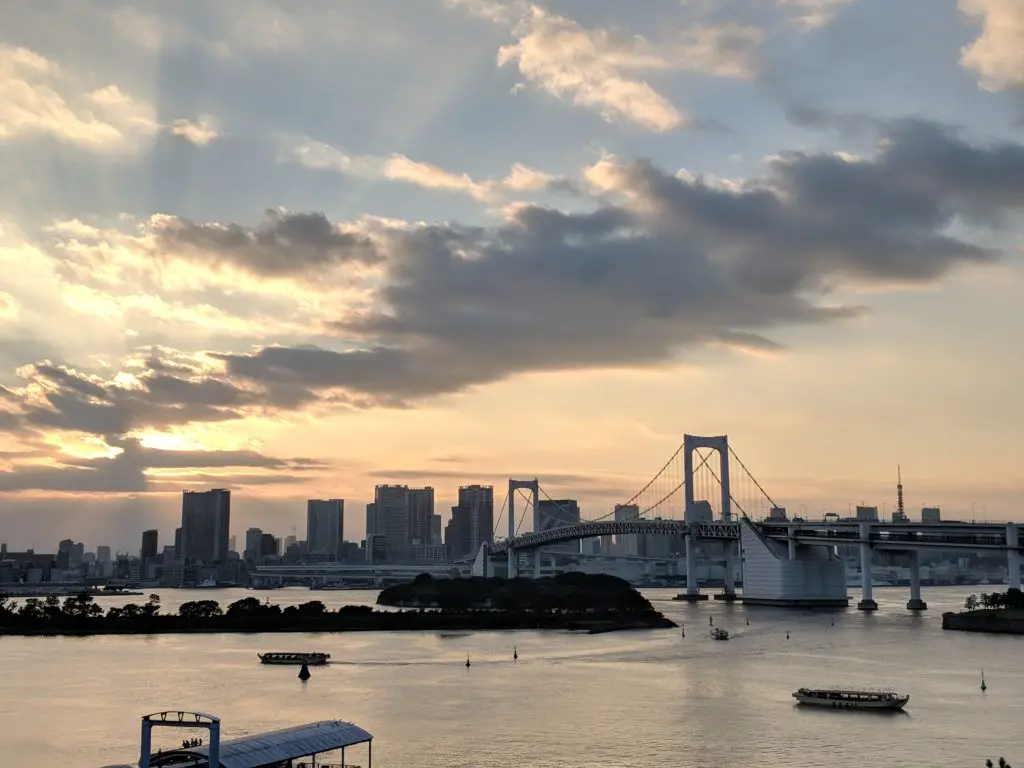 Japan Itinerary 10 days - Rainbow bridge in Odaiba at sunset