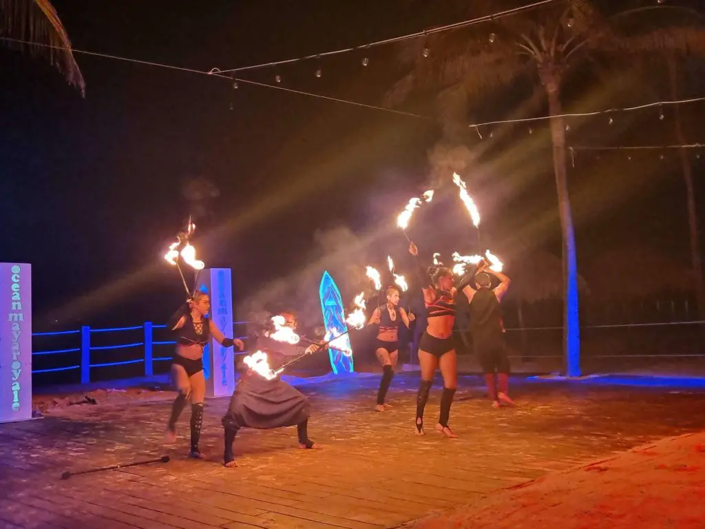 ocean maya royale reviews - fire show on the beach for the evening entertainment 