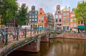 Best budget hotels in Amsterdam - view of the canal in the city centre red light distict