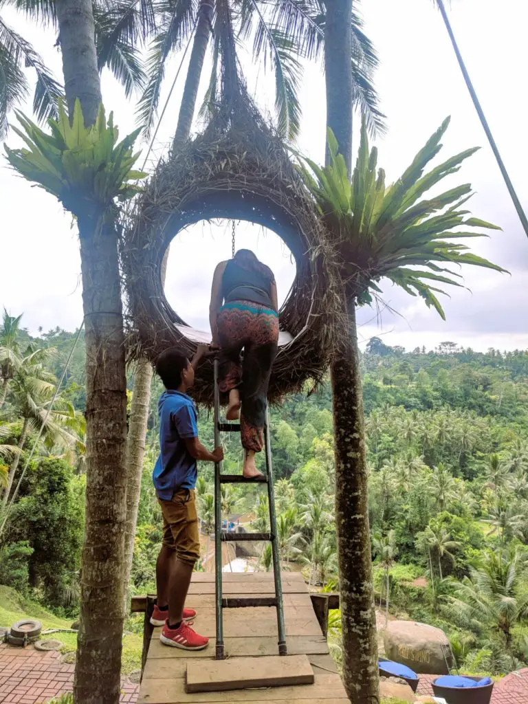 Bali Swing Ubud, climbing into the Love Nest